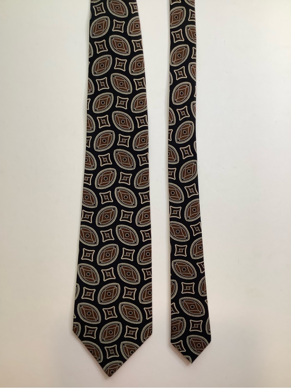 Oscar de la Renta Men's Silk Tie Black Brown Geometric Necktie Classic - Picture 7 of 8
